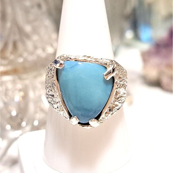 Hand Crafted Other - Men’s Natural Blue Larimar Mid-Evil Solid Sterling Silver Ring